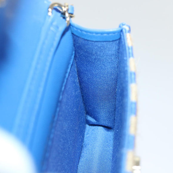 CHANEL Chain Shoulder Bag Raffia Blue Beige CC Auth 51139AV