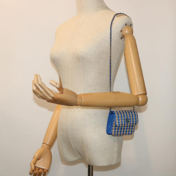CHANEL Chain Shoulder Bag Raffia Blue Beige CC Auth 51139SV