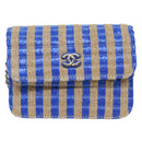 CHANEL Chain Shoulder Bag Raffia Blue Beige CC Auth 51139AV-13