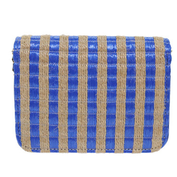 CHANEL Chain Shoulder Bag Raffia Blue Beige CC Auth 51139AV - 0