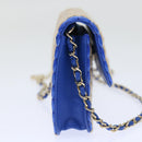 CHANEL Chain Shoulder Bag Raffia Blue Beige CC Auth 51139SV-4