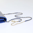 CHANEL Chain Shoulder Bag Raffia Blue Beige CC Auth 51139SV-14