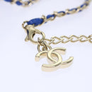 CHANEL Chain Shoulder Bag Raffia Blue Beige CC Auth 51139AV-8