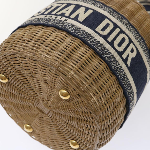 Christian Dior Basket Bag Trotter Canvas Shoulder Bag Rattan Blue Auth 51270SAV