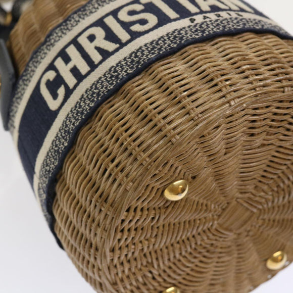 Christian Dior Korbtasche Trotter Canvas Umhängetasche Rattan Blau Auth 51270SAV