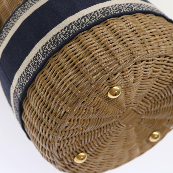 Christian Dior Basket Bag Trotter Canvas Shoulder Bag Rattan Blue Auth 51270AV