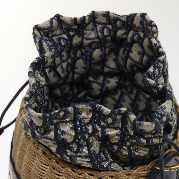 Christian Dior Basket Bag Trotter Canvas Shoulder Bag Rattan Blue Auth 51270AV
