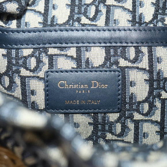 Christian Dior Basket Bag Trotter Canvas Shoulder Bag Rattan Blue Auth 51270AV
