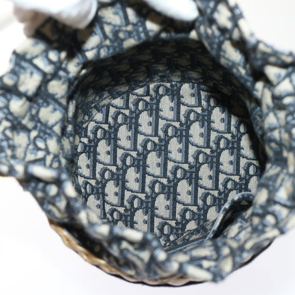 Christian Dior Basket Bag Trotter Canvas Shoulder Bag Rattan Blue Auth 51270AV