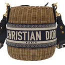 Christian Dior Basket Bag Trotter Canvas Shoulder Bag Rattan Blue Auth 51270SAV-13