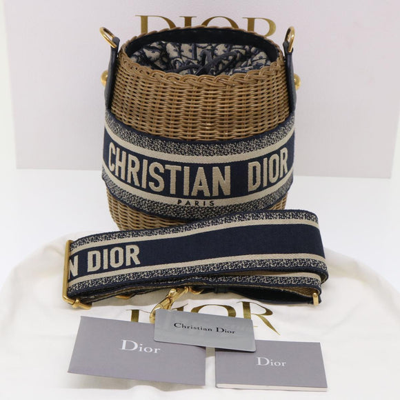 Christian Dior Basket Bag Trotter Canvas Shoulder Bag Rattan Blue Auth 51270AV