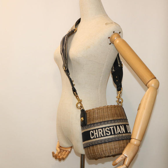 Christian Dior Korbtasche Trotter Canvas Umhängetasche Rattan Blau Auth 51270SAV
