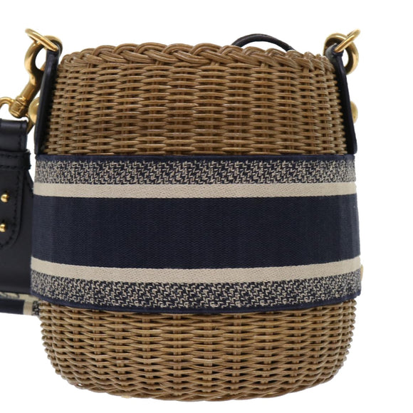Christian Dior Basket Bag Trotter Canvas Shoulder Bag Rattan Blue Auth 51270AV
