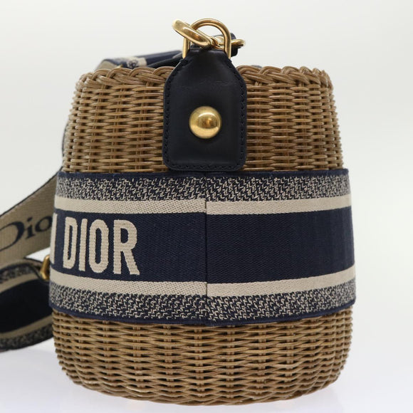 Christian Dior Basket Bag Trotter Canvas Shoulder Bag Rattan Blue Auth 51270AV