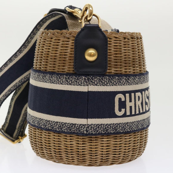 Christian Dior Basket Bag Trotter Canvas Shoulder Bag Rattan Blue Auth 51270AV