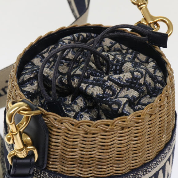 Christian Dior Basket Bag Trotter Canvas Shoulder Bag Rattan Blue Auth 51270AV