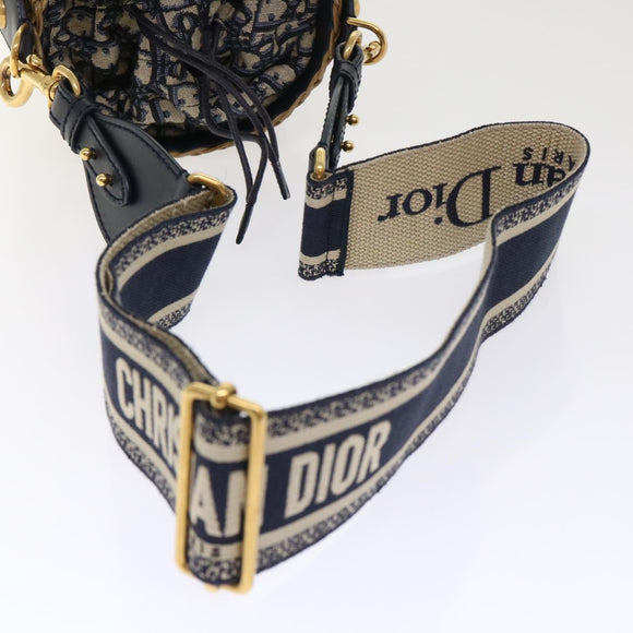 Christian Dior Basket Bag Trotter Canvas Shoulder Bag Rattan Blue Auth 51270AV