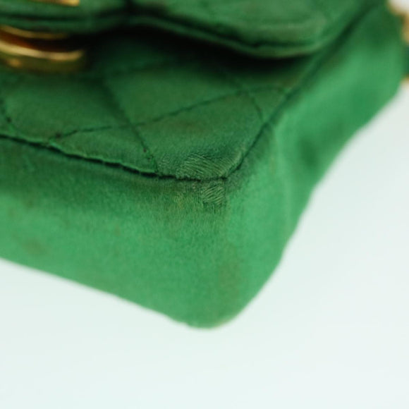 CHANEL Mini Matelasse Chain Pouch Shoulder Bag Satin Green Gold CC Auth 51271A