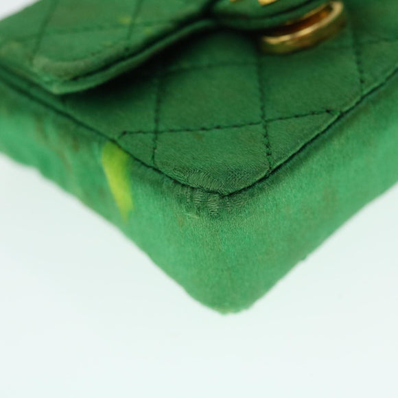 CHANEL Mini Matelasse Chain Pouch Shoulder Bag Satin Green Gold CC Auth 51271A