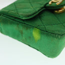 CHANEL Mini Matelasse Chain Pouch Shoulder Bag Satin Green Gold CC Auth 51271V-8