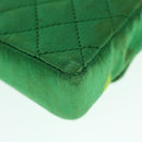 CHANEL Mini Matelasse Chain Pouch Shoulder Bag Satin Green Gold CC Auth 51271V-17