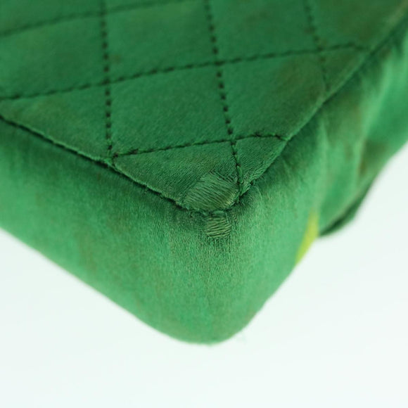 CHANEL Mini Matelasse Chain Pouch Shoulder Bag Satin Green Gold CC Auth 51271V