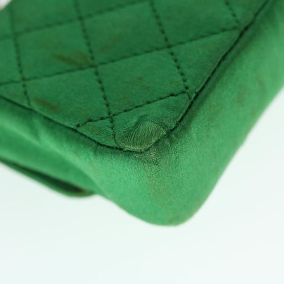 CHANEL Mini Matelasse Chain Pouch Shoulder Bag Satin Green Gold CC Auth 51271A