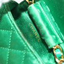 CHANEL Mini Matelasse Chain Pouch Shoulder Bag Satin Green Gold CC Auth 51271A-21