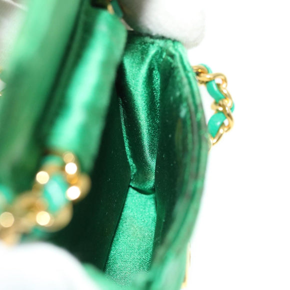 CHANEL Mini Matelasse Chain Pouch Shoulder Bag Satin Green Gold CC Auth 51271A