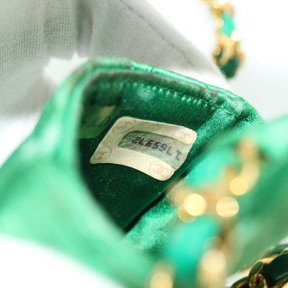 CHANEL Mini Matelasse Chain Pouch Shoulder Bag Satin Green Gold CC Auth 51271A