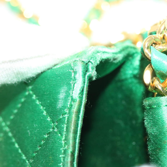 CHANEL Mini Matelasse Chain Pouch Shoulder Bag Satin Green Gold CC Auth 51271A