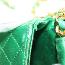 CHANEL Mini Matelasse Chain Pouch Shoulder Bag Satin Green Gold CC Auth 51271V-10