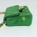 CHANEL Mini Matelasse Chain Pouch Shoulder Bag Satin Green Gold CC Auth 51271V-3