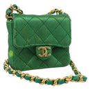 CHANEL Mini Matelasse Chain Pouch Shoulder Bag Satin Green Gold CC Auth 51271V-1