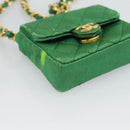 CHANEL Mini Matelasse Chain Pouch Shoulder Bag Satin Green Gold CC Auth 51271V-11