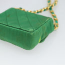 CHANEL Mini Matelasse Chain Pouch Shoulder Bag Satin Green Gold CC Auth 51271V-12