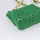 CHANEL Mini Matelasse Chain Pouch Shoulder Bag Satin Green Gold CC Auth 51271V-13