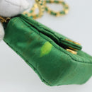 CHANEL Mini Matelasse Chain Pouch Shoulder Bag Satin Green Gold CC Auth 51271V-14