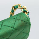 CHANEL Mini Matelasse Chain Pouch Shoulder Bag Satin Green Gold CC Auth 51271V-15