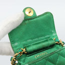 CHANEL Mini Matelasse Chain Pouch Shoulder Bag Satin Green Gold CC Auth 51271V-16