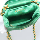 CHANEL Mini Matelasse Chain Pouch Shoulder Bag Satin Green Gold CC Auth 51271V-18