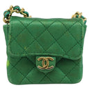CHANEL Mini Matelasse Chain Pouch Shoulder Bag Satin Green Gold CC Auth 51271V-2