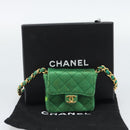 CHANEL Mini Matelasse Chain Pouch Shoulder Bag Satin Green Gold CC Auth 51271V-23