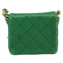 CHANEL Mini Matelasse Chain Pouch Shoulder Bag Satin Green Gold CC Auth 51271V-3