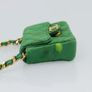 CHANEL Mini Matelasse Chain Pouch Shoulder Bag Satin Green Gold CC Auth 51271V-4
