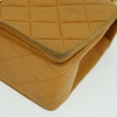 CHANEL Matelasse Turn Lock Chain Shoulder Bag Lamb Skin Orange CC Auth 51273A-9