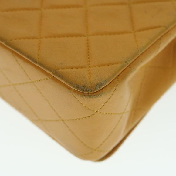 CHANEL Matelasse Turn Lock Chain Shoulder Bag Lamb Skin Orange CC Auth 51273A