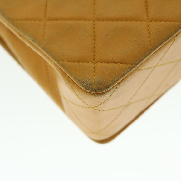 CHANEL Matelasse Turn Lock Chain Shoulder Bag Lamb Skin Orange CC Auth 51273A