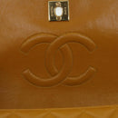 CHANEL Matelasse Turn Lock Chain Shoulder Bag Lamb Skin Orange CC Auth 51273A-19