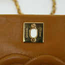 CHANEL Matelasse Turn Lock Chain Shoulder Bag Lamb Skin Orange CC Auth 51273A-10